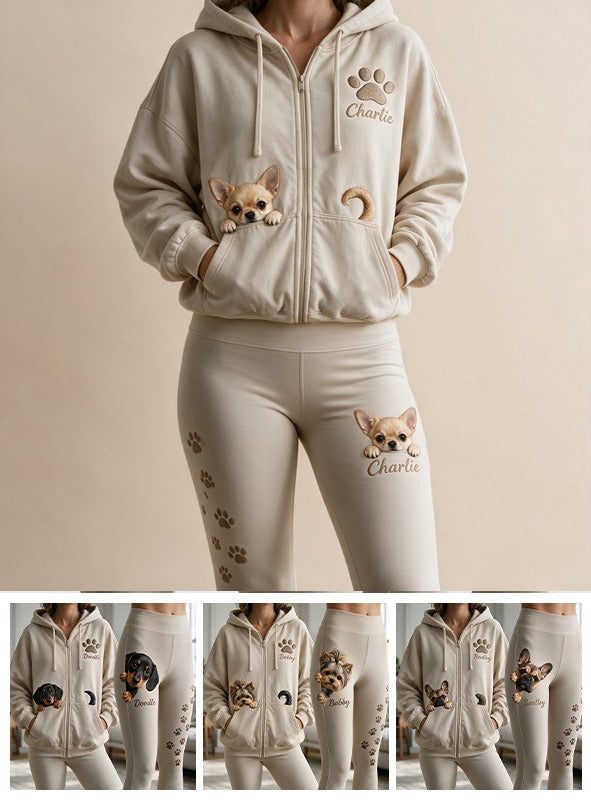 Personalized Fawn White Chihuahua Puppy Zip Hoodie & Leggings Loungewear Set