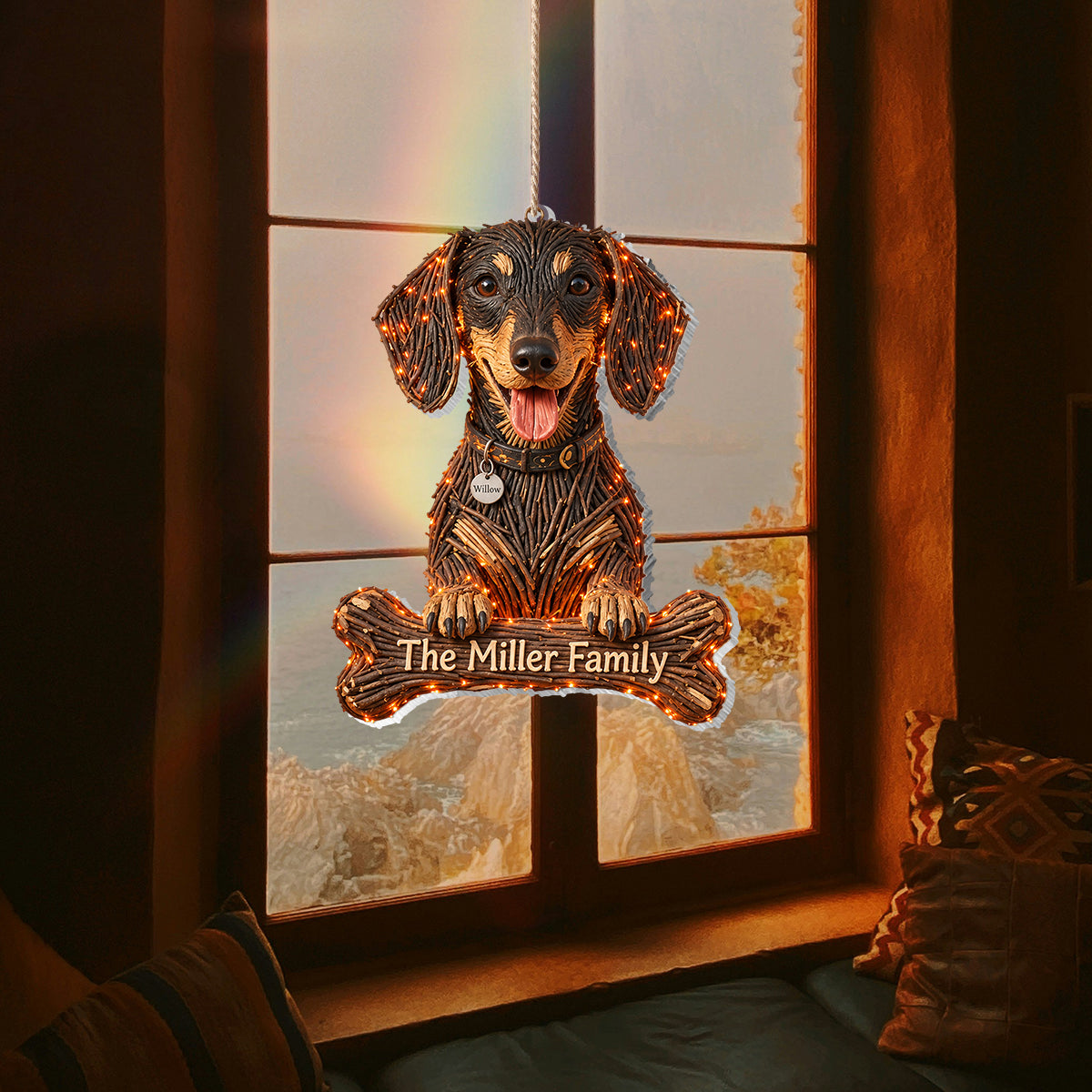 Personalized Halloween Fawn & White Adult Bulldog LED Light Acrylic Sign