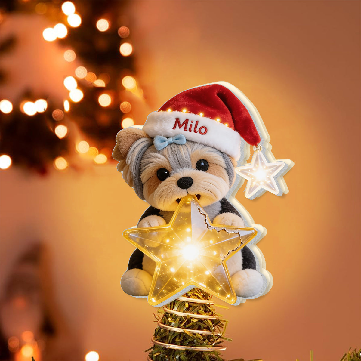 Personalized Christmas Black and Tan Rottweiler LED Light Tree Topper Dog Lover Gift