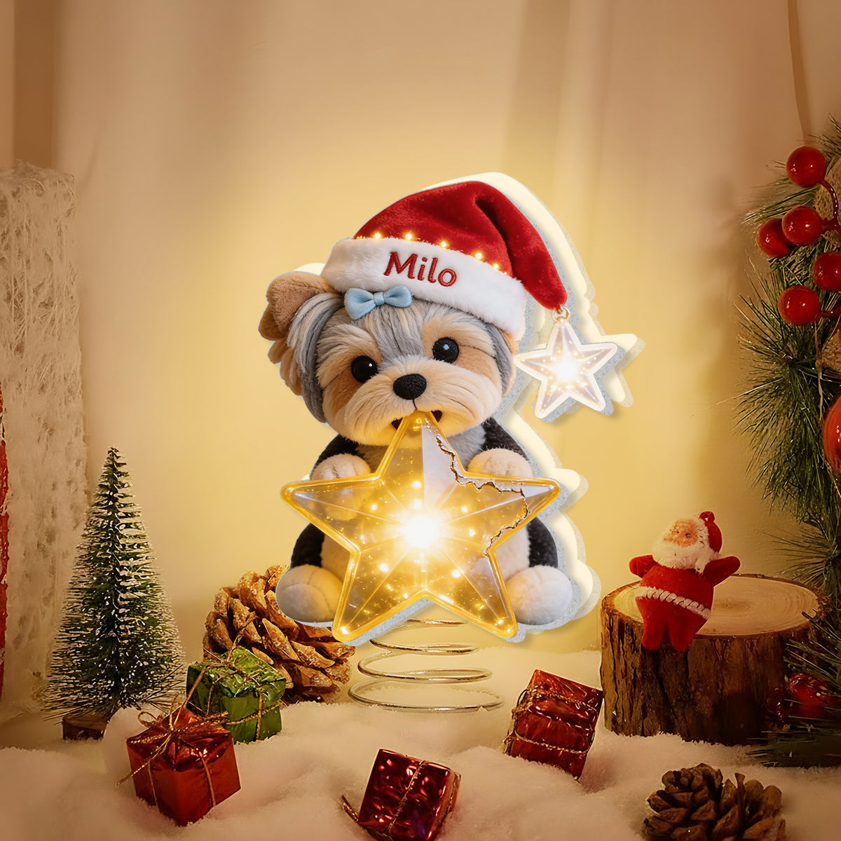 Personalized Christmas Black and White Spotted Dalmatian LED Tree Topper, Dog Lover Gift