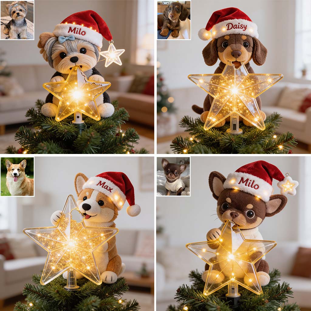 Personalized Christmas Black and White Spotted Dalmatian LED Tree Topper, Dog Lover Gift