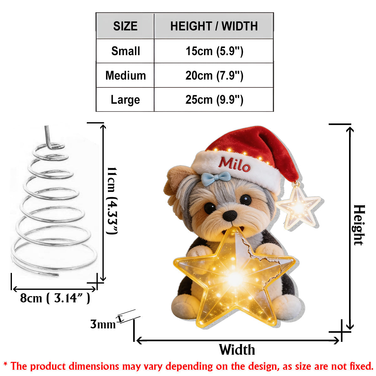 Personalisierter Weihnachts Yorkshire Terrier LED Lichtbaumspitze Geschenk für Hundeliebhaber