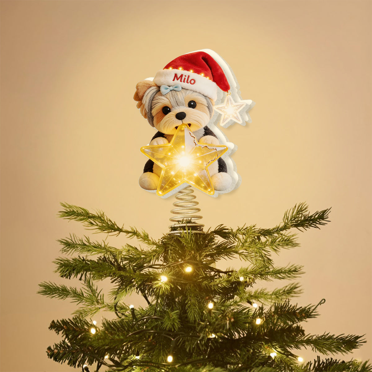 Personalized Christmas Fawn & White Bulldog LED Light Tree Topper