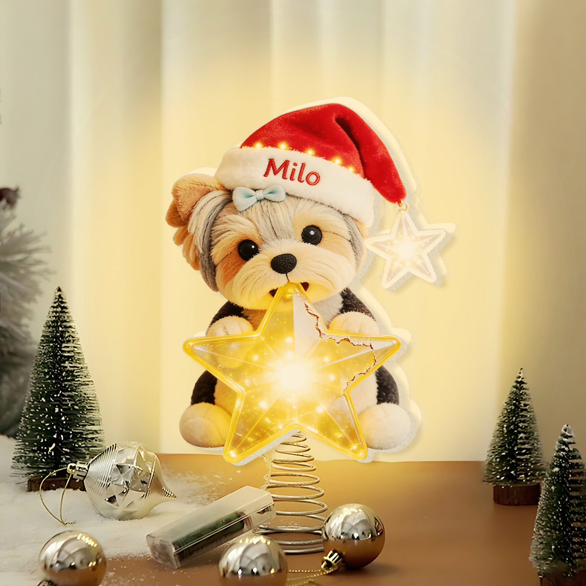 Personalized Christmas Black and White Spotted Dalmatian LED Tree Topper, Dog Lover Gift