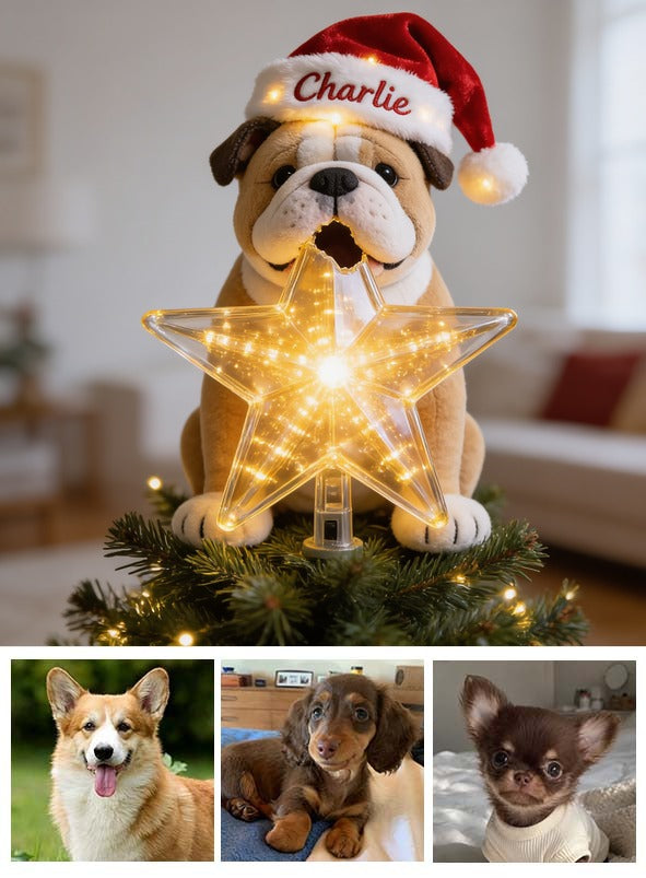 Personalized Christmas Fawn & White Bulldog LED Light Tree Topper