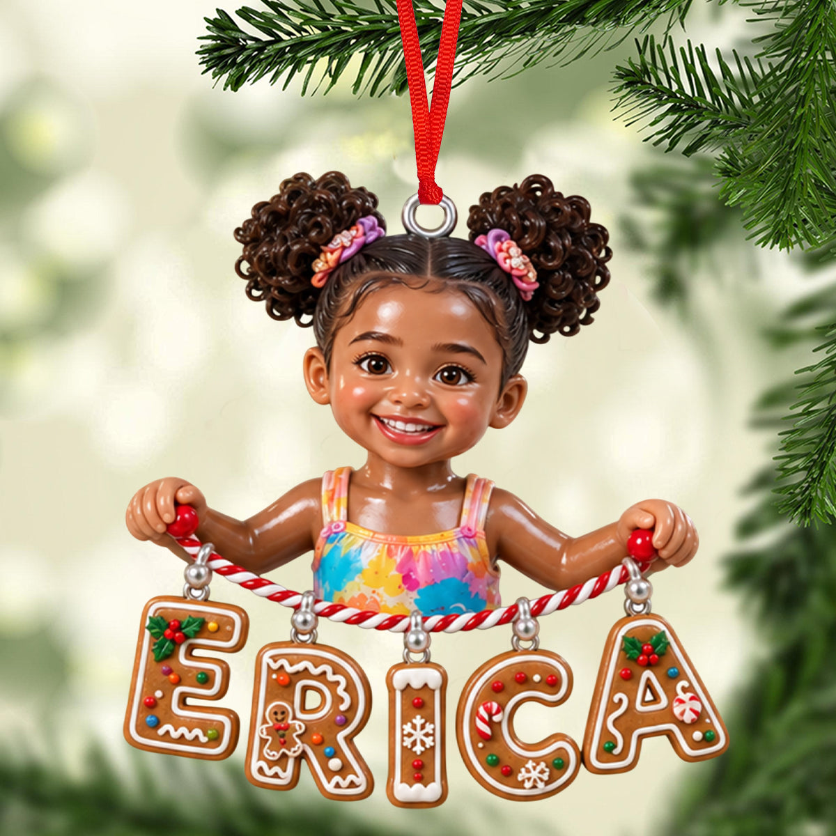 Personalized Black Little Girl Custom Name Acrylic Ornament Gift for Kids
