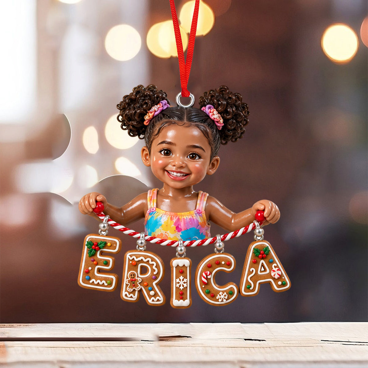 Personalized Black Little Girl Custom Name Acrylic Ornament Gift for Kids