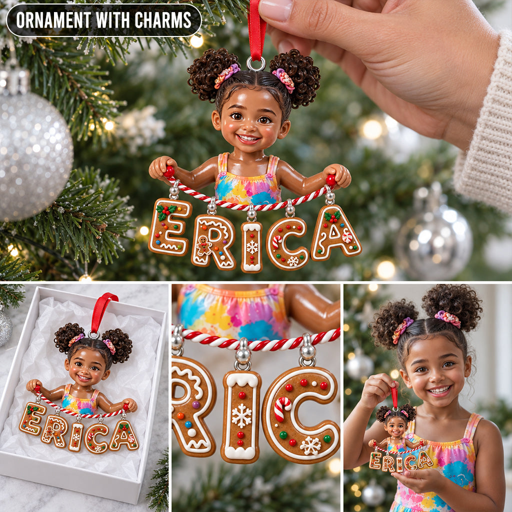 Personalized Black Little Boy Name Ornament Dinosaur Gift for Son Grandson Nephew