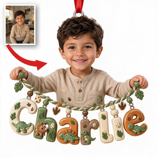 Personalized Latino Little Boy Dinosaur Name Ornament, Gift for Son Grandson Nephew
