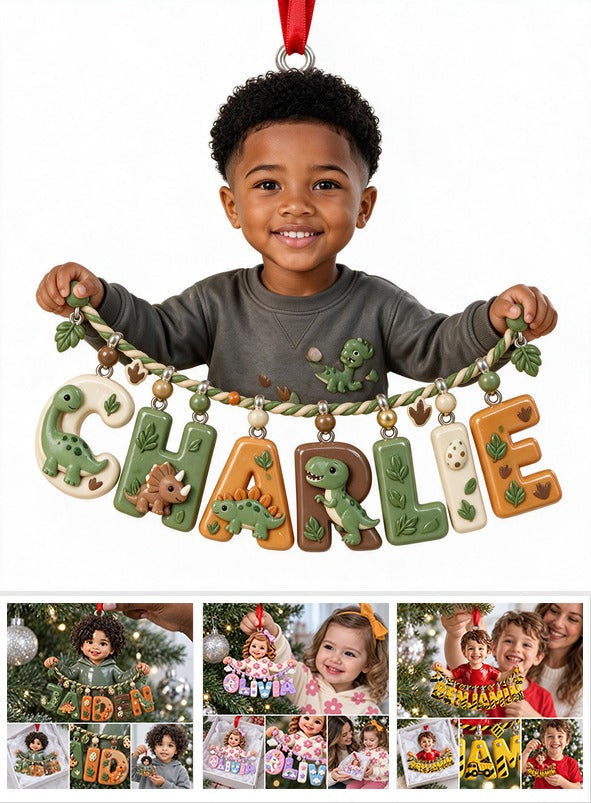 Personalized Black Little Boy Name Ornament Dinosaur Gift for Son Grandson Nephew