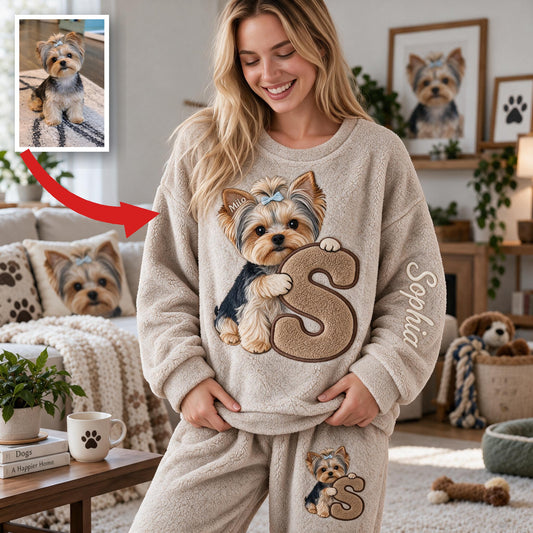 Personalized Black and Tan Yorkshire Terrier Fleece Lounge Set Dog Lover Gift