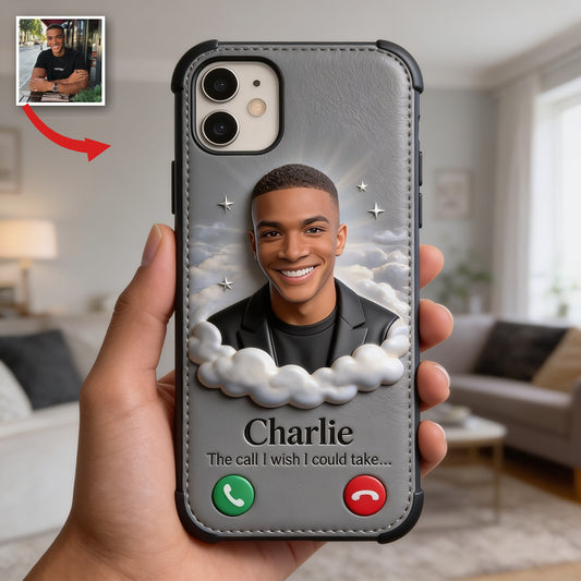 Personalized Black Man Memorial Leather Phone Case Remembrance Keepsake