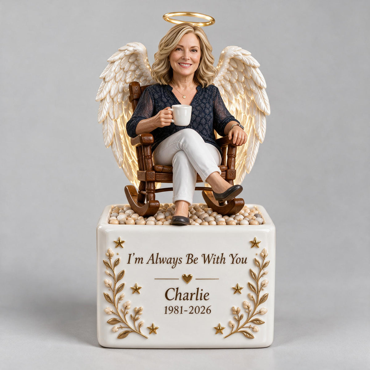 Personalized Middle-Aged Woman Memorial LED Light Ceramic Pot, Mom Wife Keepsake