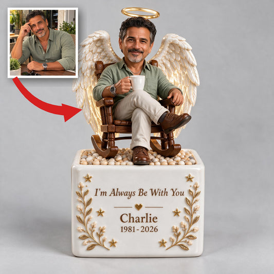 Personalized Memorial Middle-Aged Latino Man LED Light Ceramic Pot, Dad Husband Remembrance Keepsake
