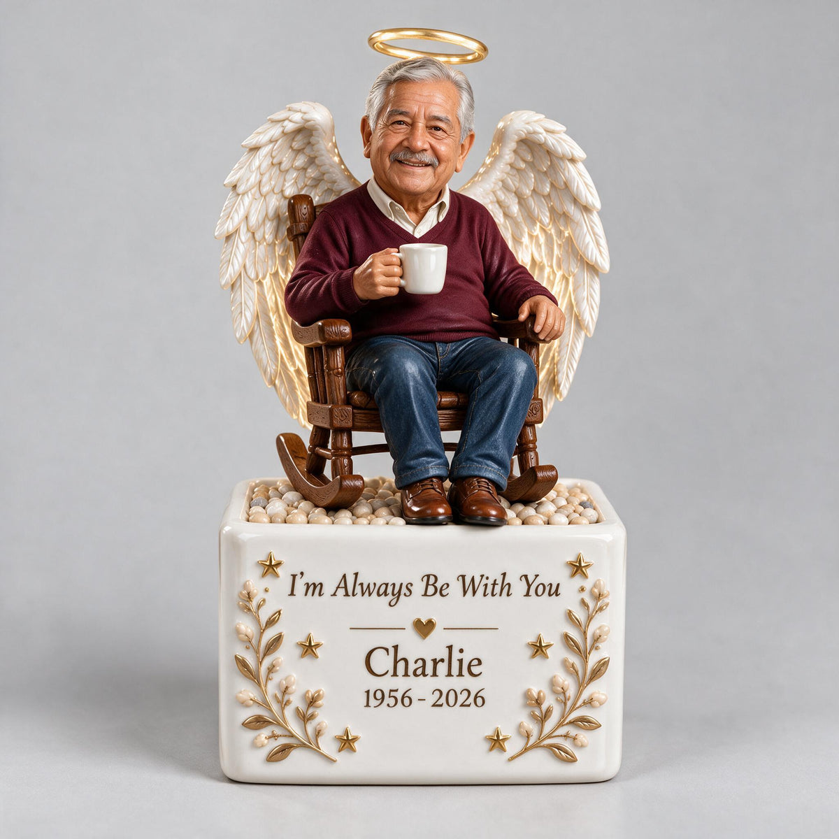Personalized Older Latino Man Grandpa Memorial LED Light Ceramic Pot