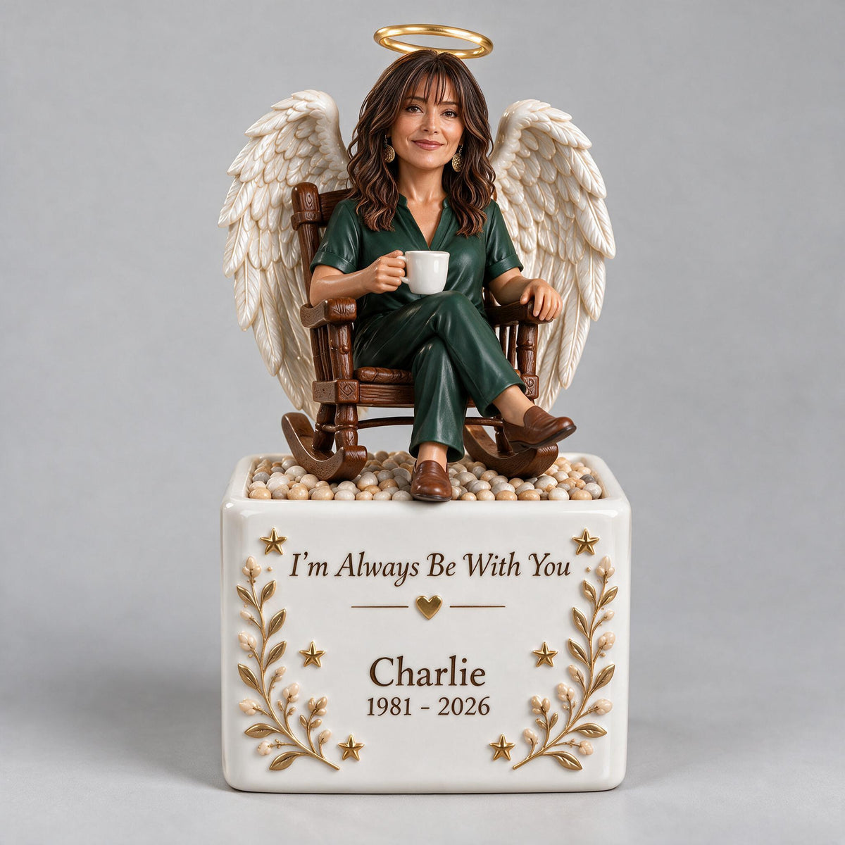 Personalized Middle-Aged Latina Woman Memorial LED Light Ceramic Pot Keepsake Gift