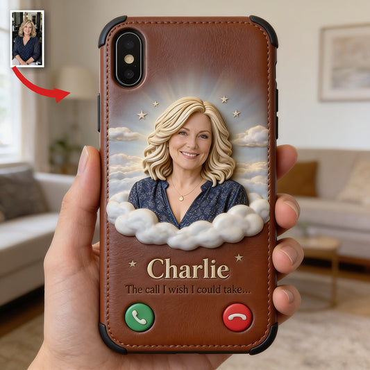 Personalized Middle-Aged Woman Memorial Leather Phone Case, Remembrance Gift for Mom Wife