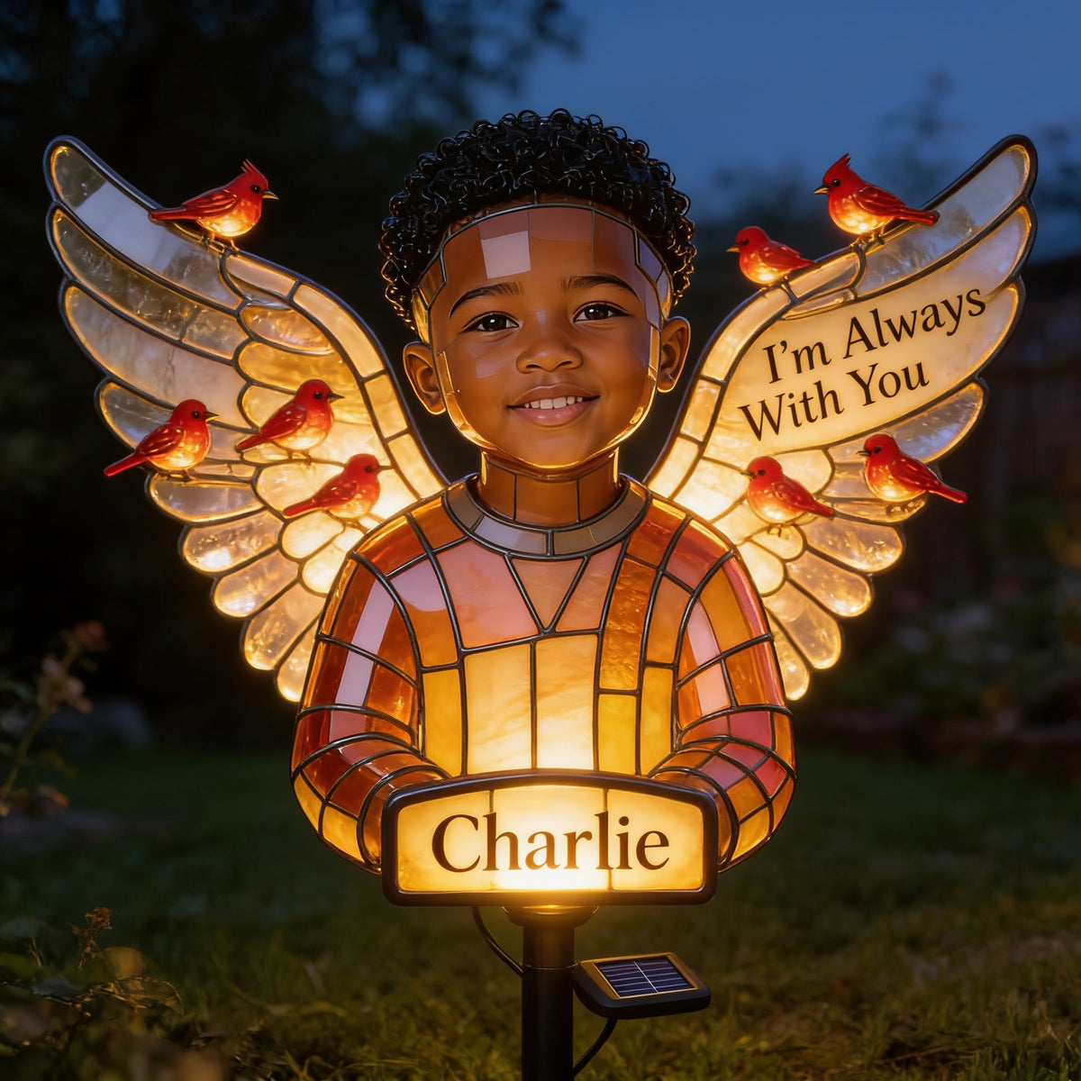 Personalized Black Little Boy Memorial Garden Solar Light Sympathy Gift