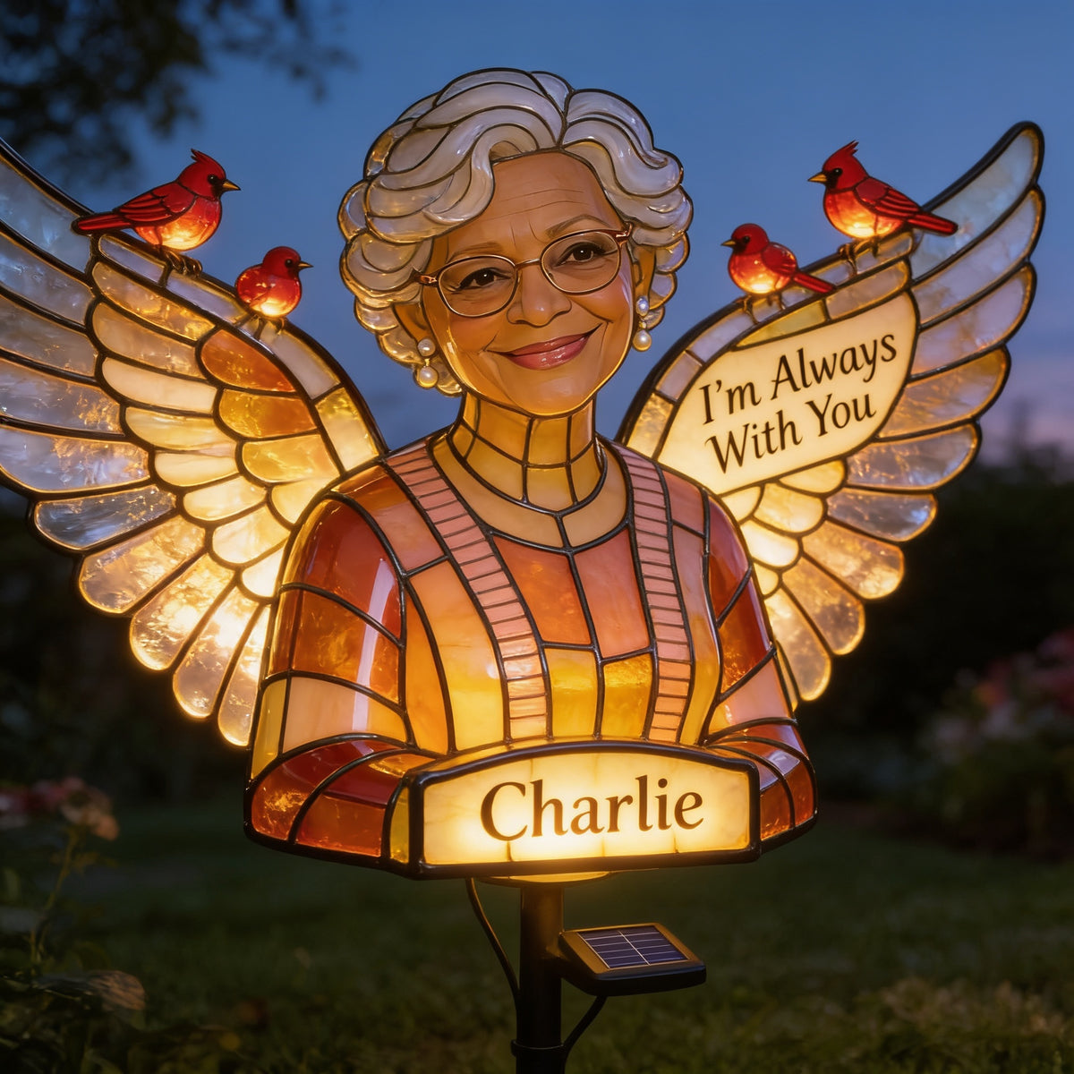 Personalized Older Black Woman Grandma Memorial Solar Garden Light Remembrance Gift