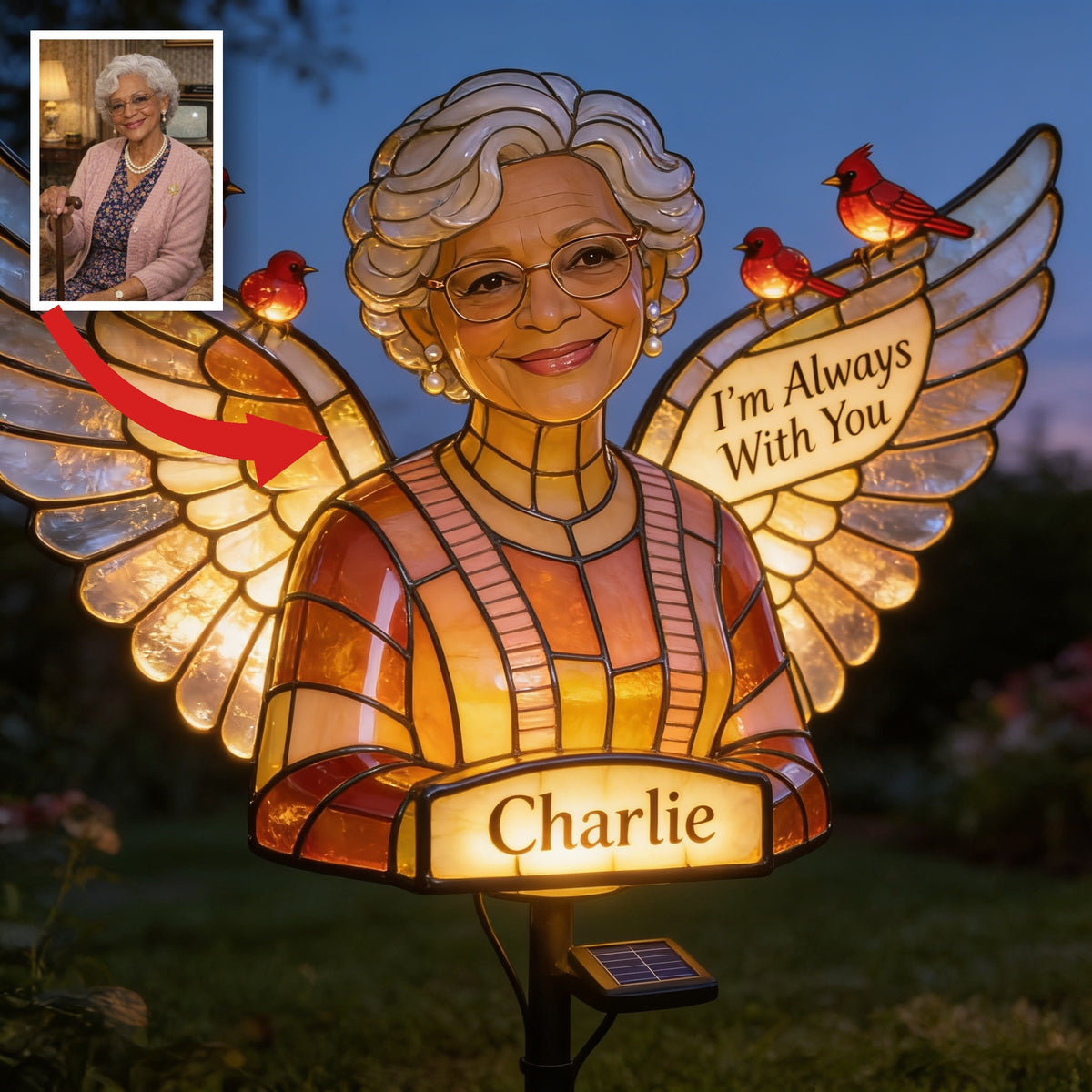 Personalized Older Black Woman Grandma Memorial Solar Garden Light Remembrance Gift