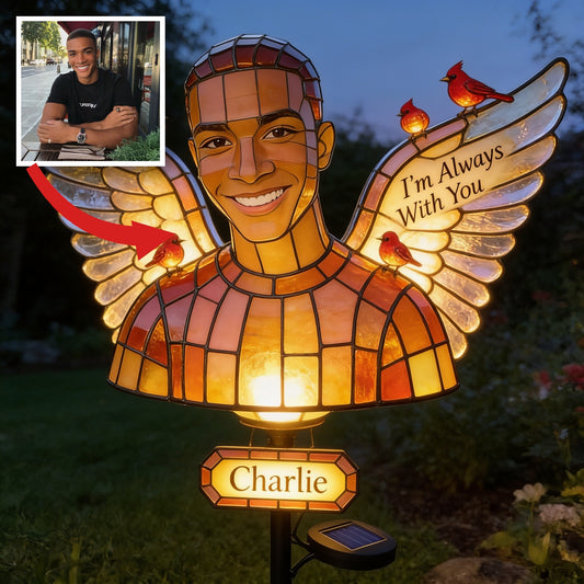 Personalized Black Man Memorial Solar Garden Light I'm Always With You Keepsake