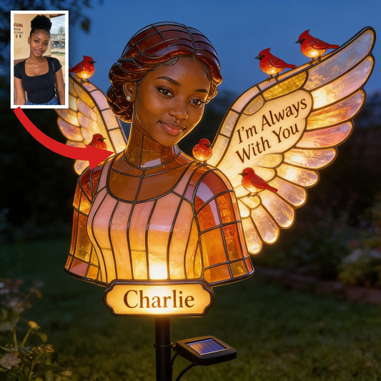 Personalized Black Woman Angel Memorial Garden Solar Light