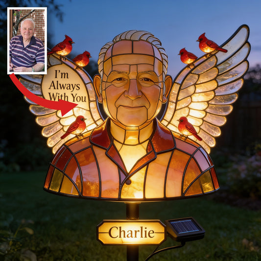 Personalized Older Man Grandpa Stained Glass Memorial Garden Solar Light