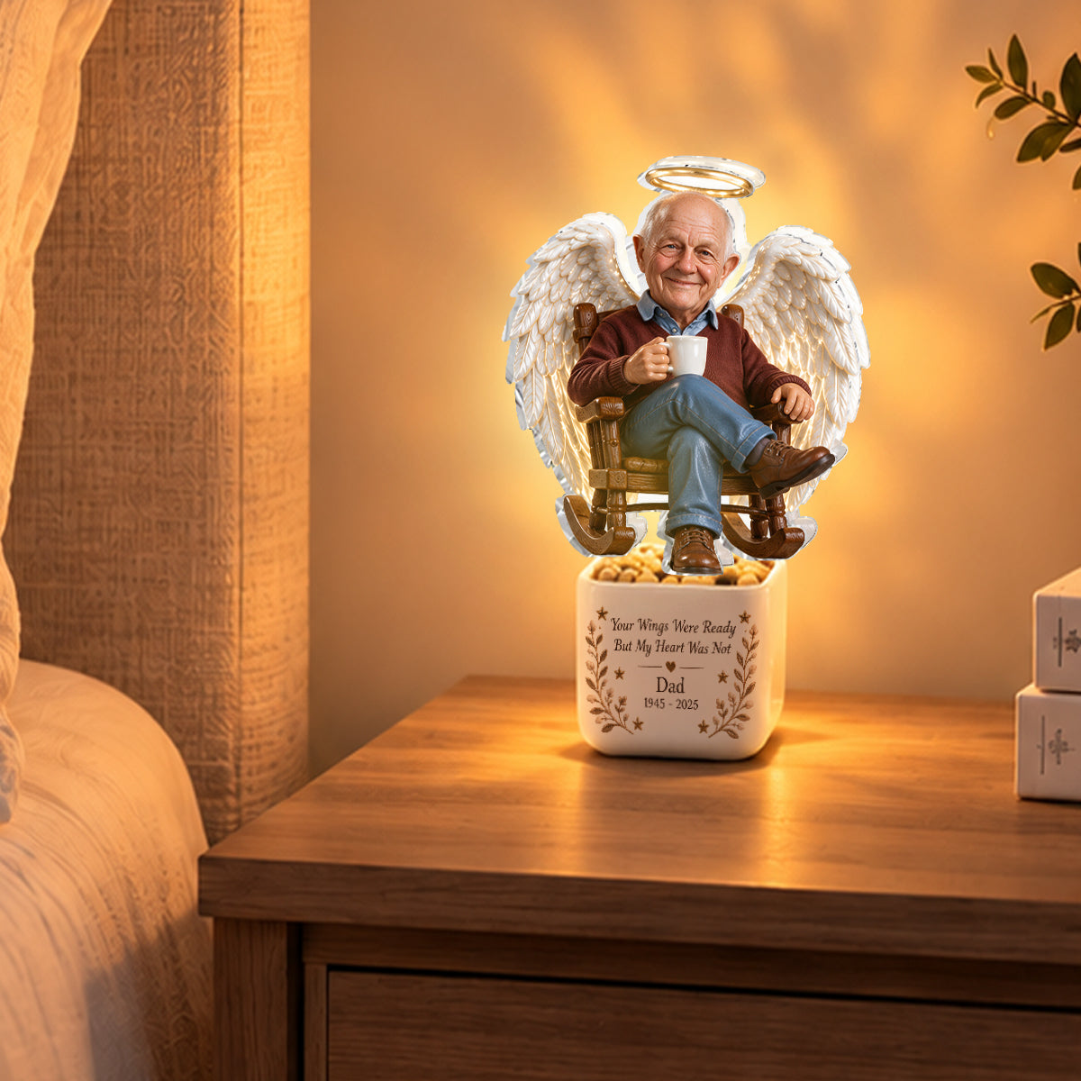 Personalized Older Latino Man Grandpa Memorial LED Light Ceramic Pot
