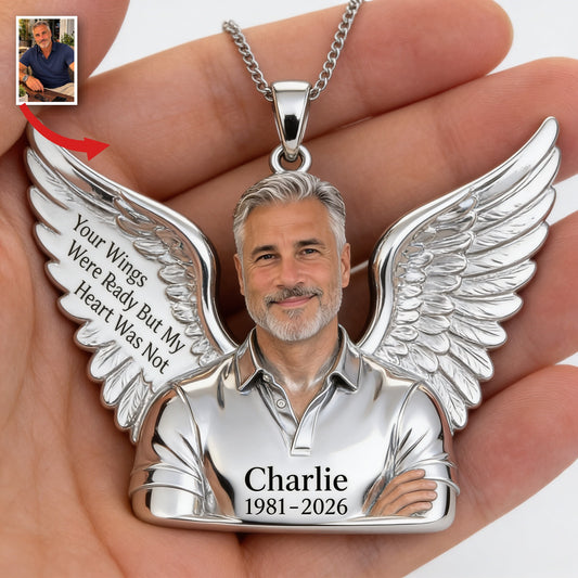 Personalized Middle-Aged Man Memorial Pendant Necklace, Dad Husband Remembrance Jewelry