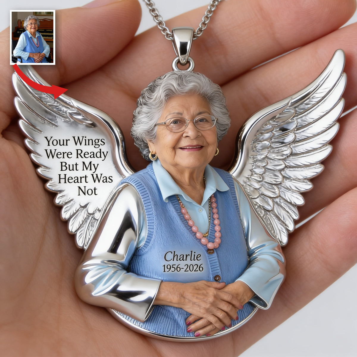 Personalized Older Latina Woman Grandma Memorial Pendant Necklace