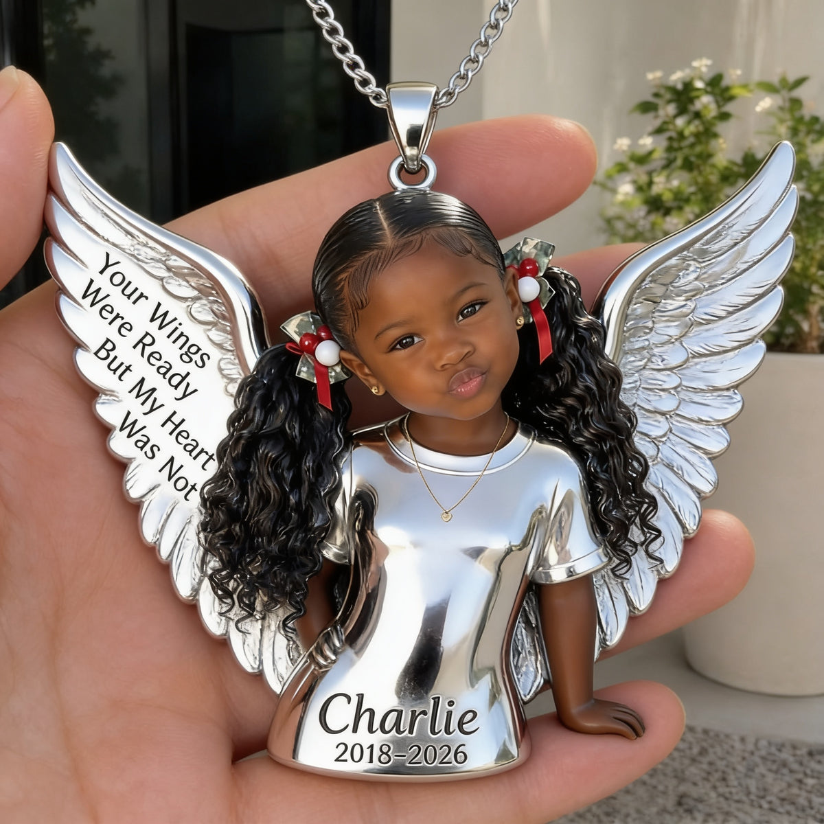 Personalized Black Little Girl Memorial Metal Pendant Necklace
