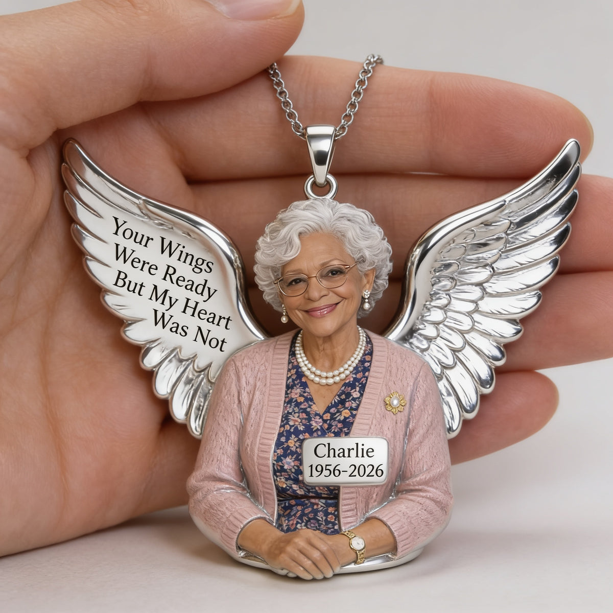 Personalized Older Black Woman Grandma Memorial Metal Pendant Necklace