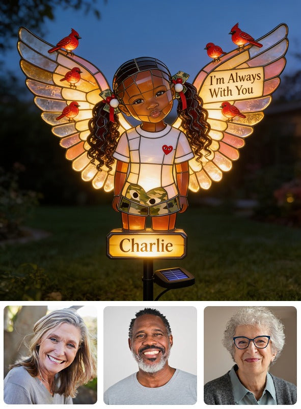 Personalized Black Little Girl Memorial Solar Garden Light Sympathy Keepsake