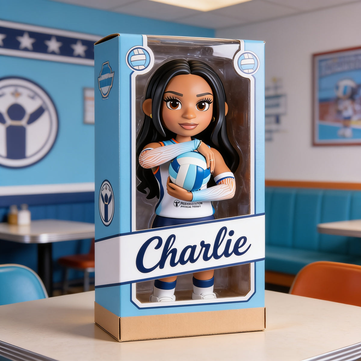 Personalized Black Woman Volleyball Player Custom Shaped Acrylic Plaque Sport Fan Gift