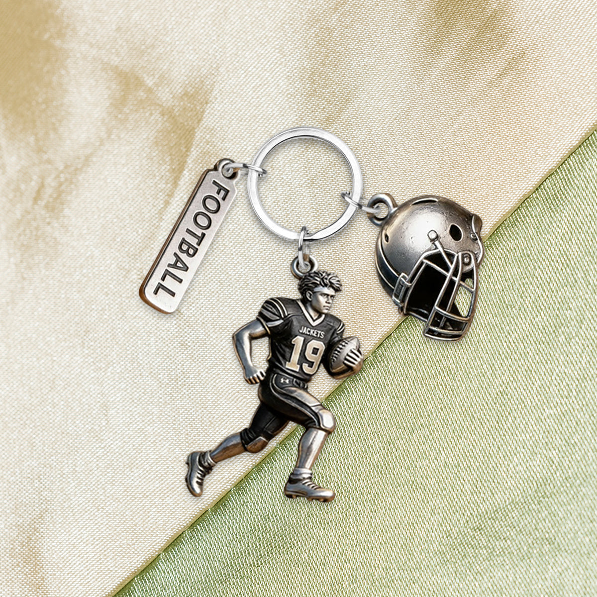 Personalized Youth American Football Player Keychain with Charms