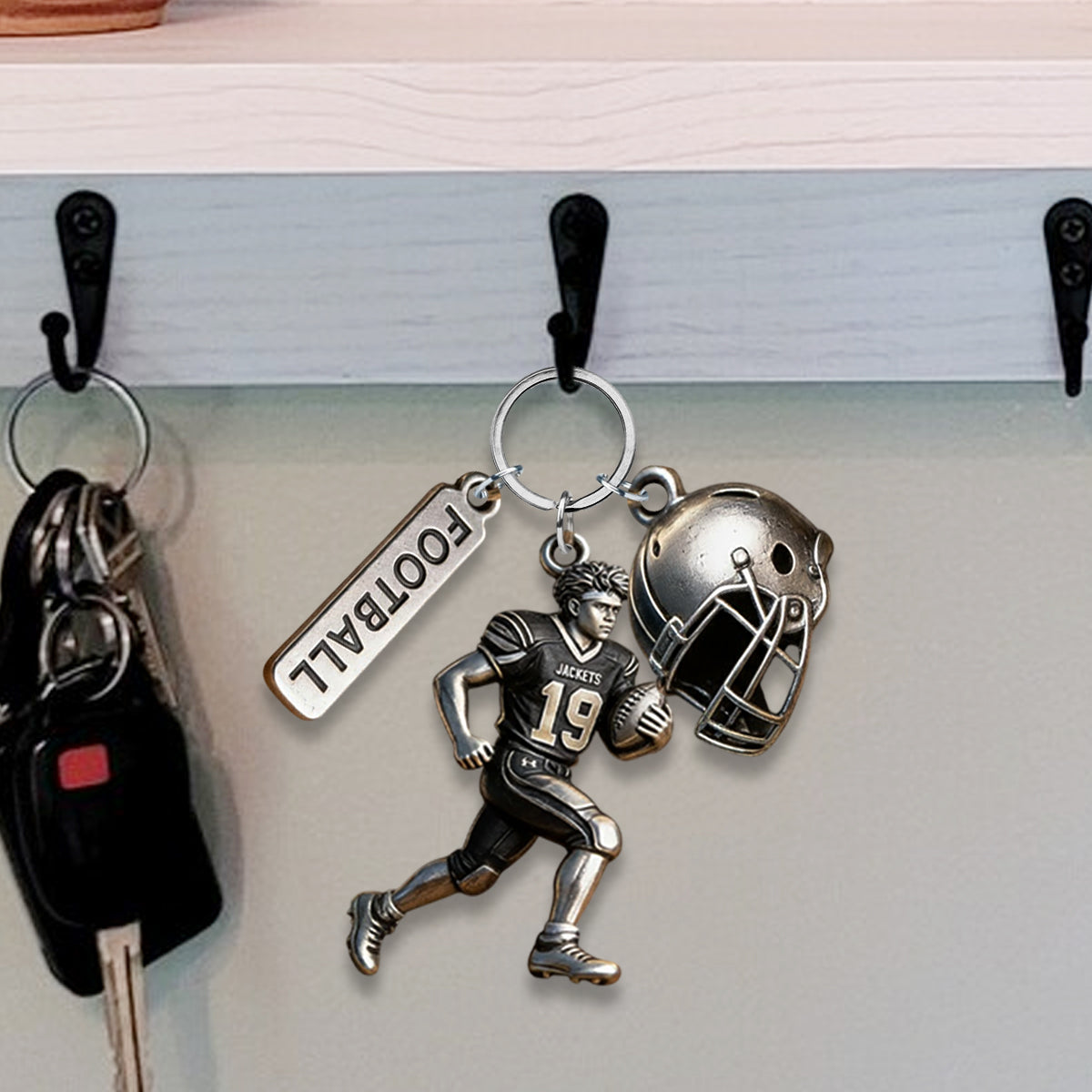 Personalized Youth American Football Player Keychain with Charms