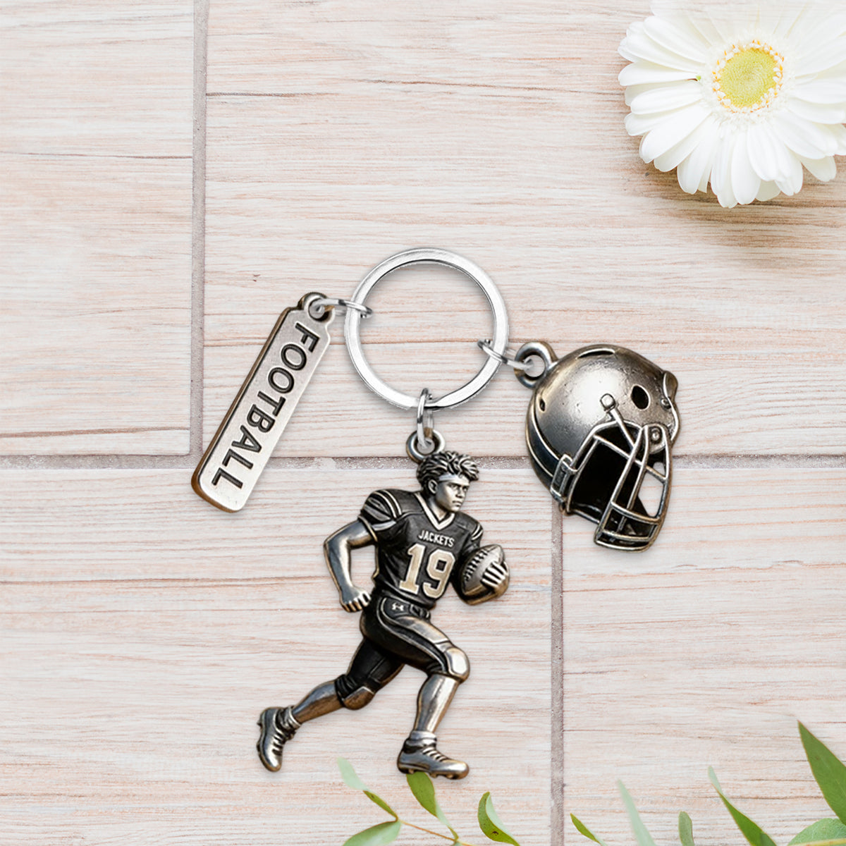 Personalized Youth American Football Player Keychain with Charms