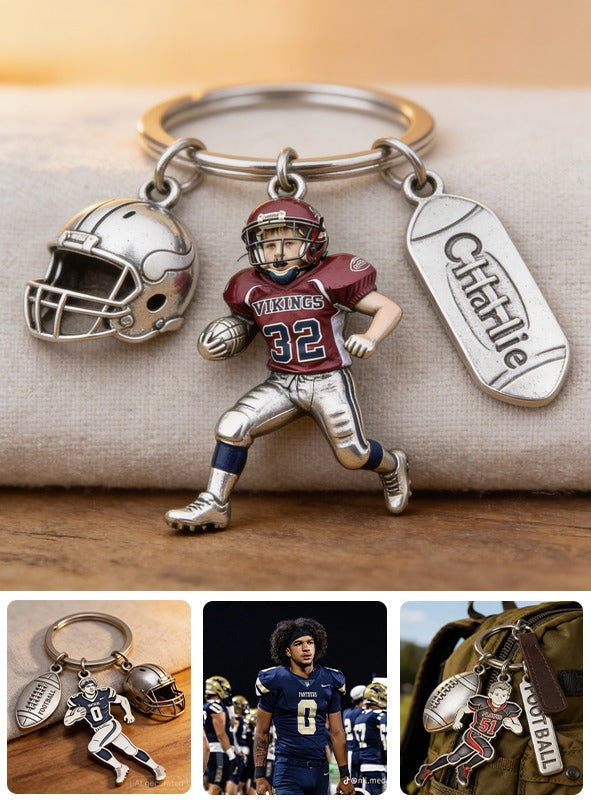 Personalized Youth American Football Player Keychain with Charms