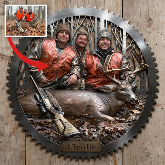 Personalized Hunting Group with Deer 3D Cut Metal Sign Hunting Wall Decor