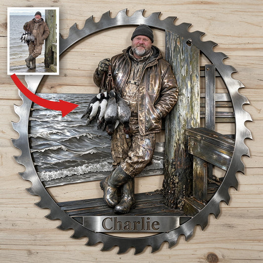 Personalized Middle-Aged Duck Hunter 3D Cut Metal Sign Hunting Wall Decor