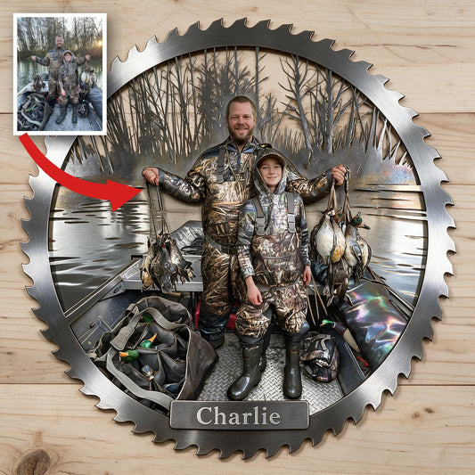 Personalisierte 3D Metalltafel für Vater und Kind Entenjäger
