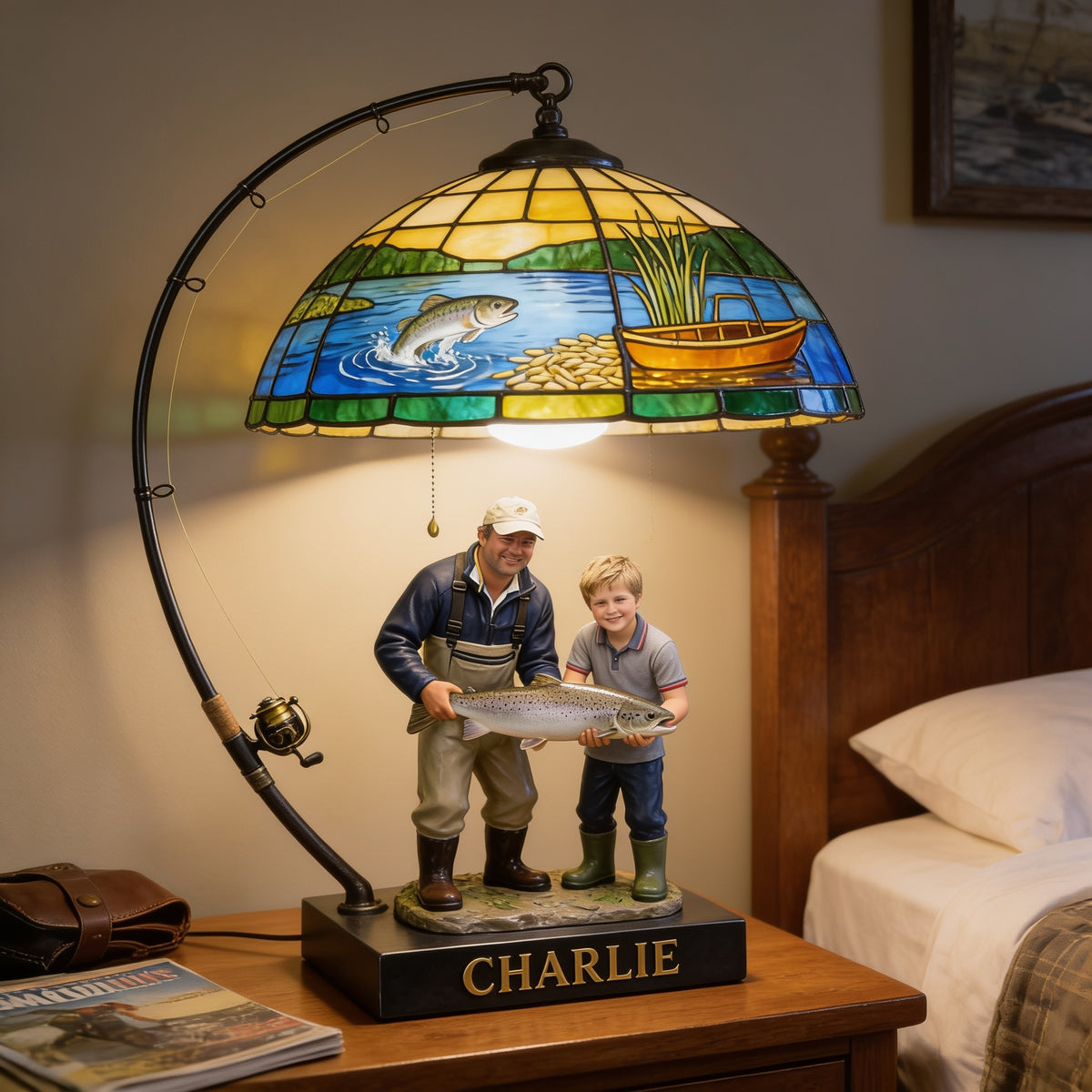 Personalized Father and Child with Fish Fishing Lover Acrylic LED Night Light