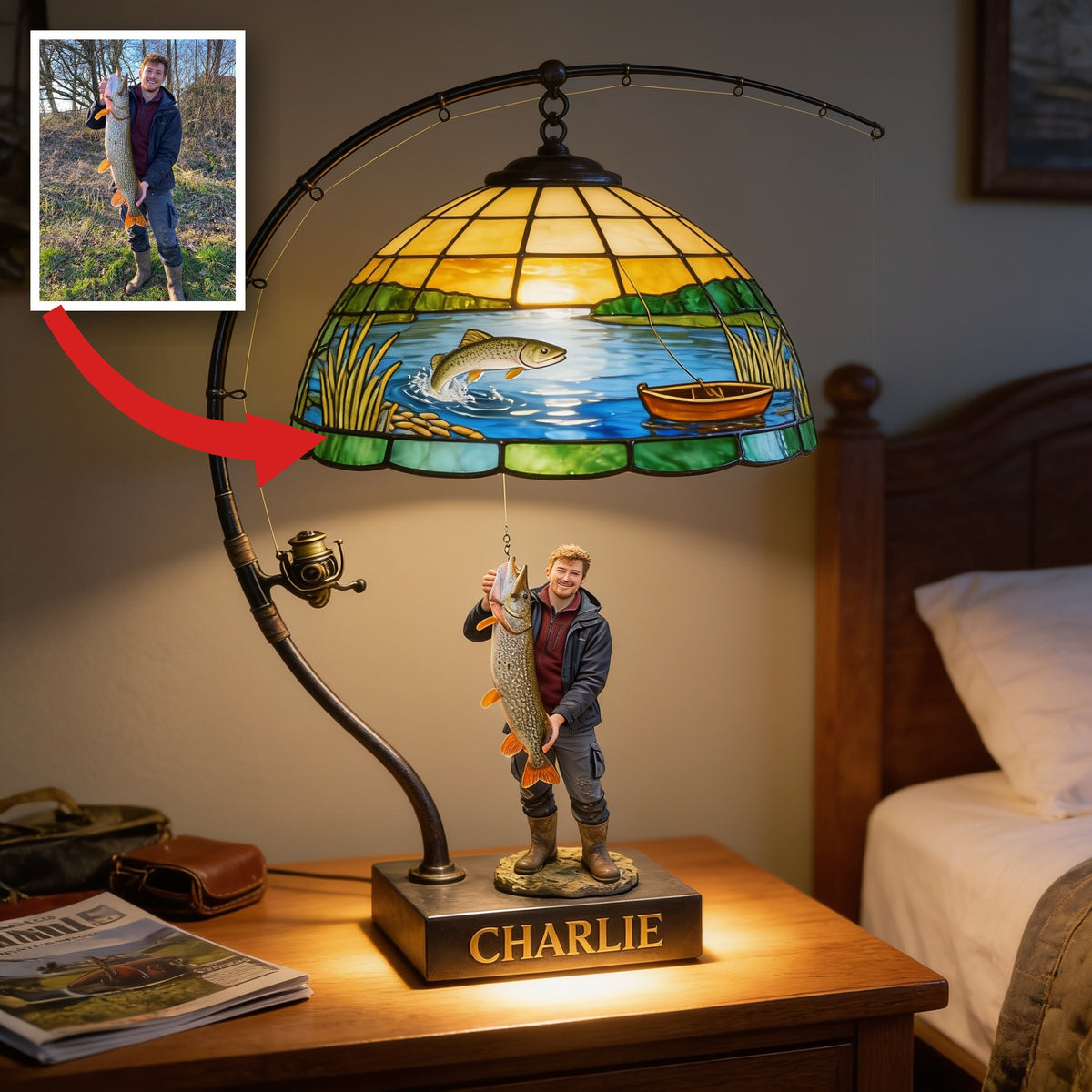 Personalized Fisherman Acrylic LED Night Light - Fishing Lover Gift Home Decor