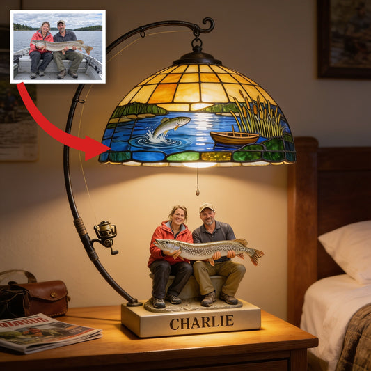 Personalized Middle-Aged Fishing Couple Acrylic LED Night Light Fishing Lover Gift