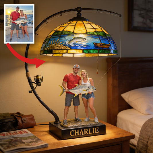Personalized Fishing Couple Acrylic LED Night Light Fishing Lover Gift