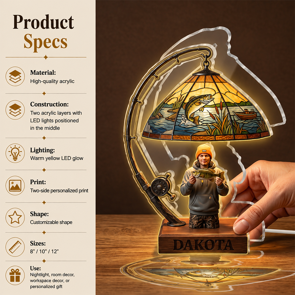 Personalized Fisherman Acrylic LED Night Light - Fishing Lover Gift Home Decor