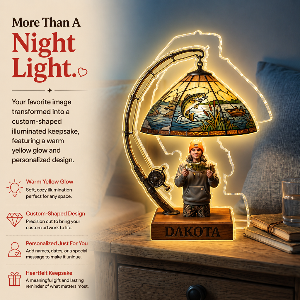 Personalized Fisherman Acrylic LED Night Light - Fishing Lover Gift Home Decor