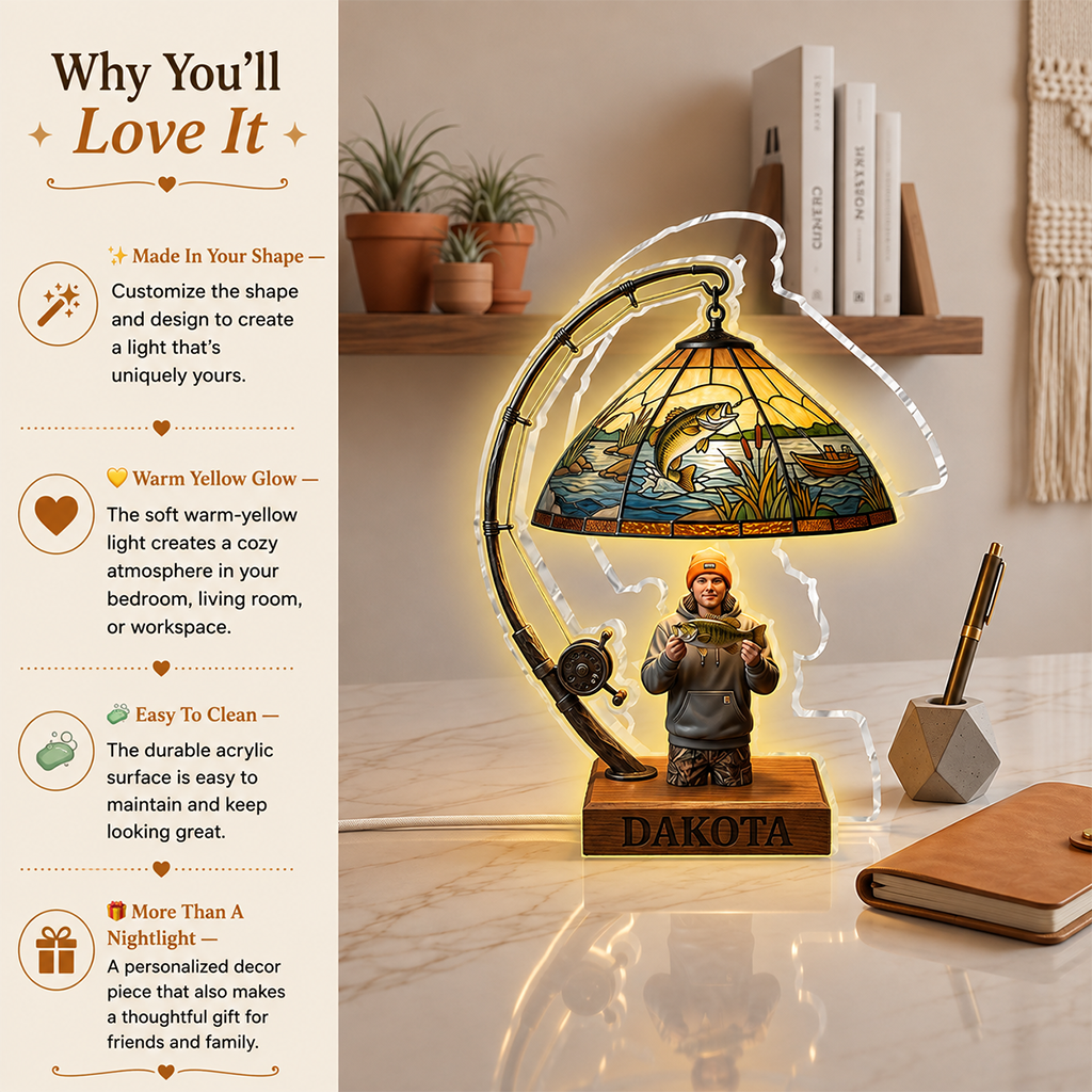 Personalized Middle-Aged Fisherman LED Night Light Fishing Lover Gift