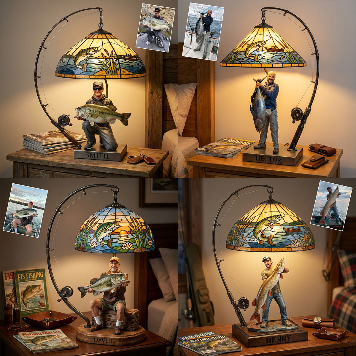 Personalized Middle-Aged Fisherman LED Night Light Fishing Lover Gift
