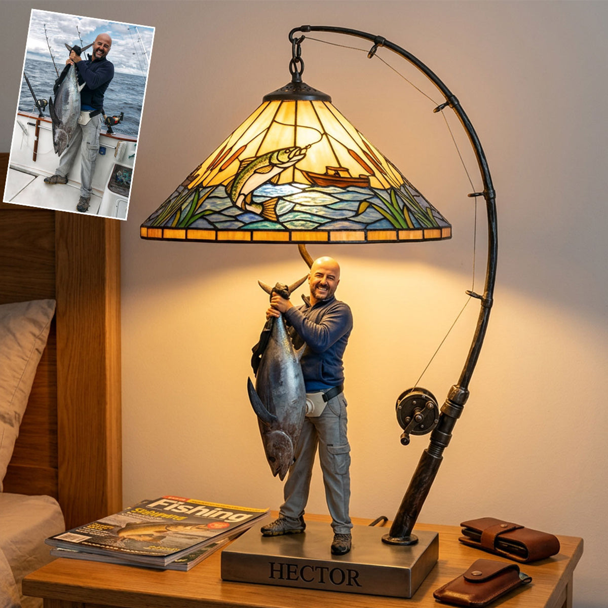 Personalized Father and Child with Fish Fishing Lover Acrylic LED Night Light